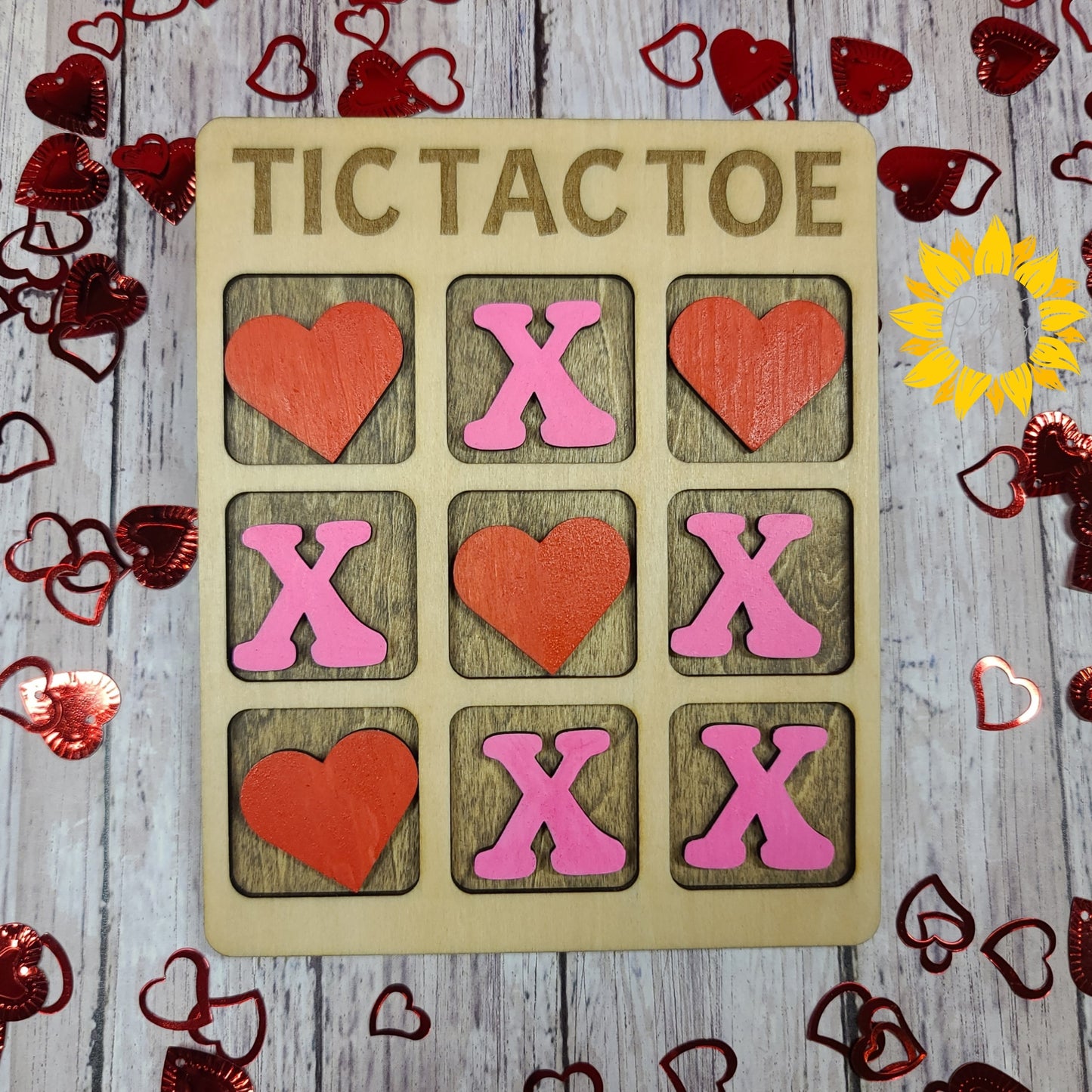Valentine Tic Tac Toe Game ❤️ Hand-Painted Wooden Board