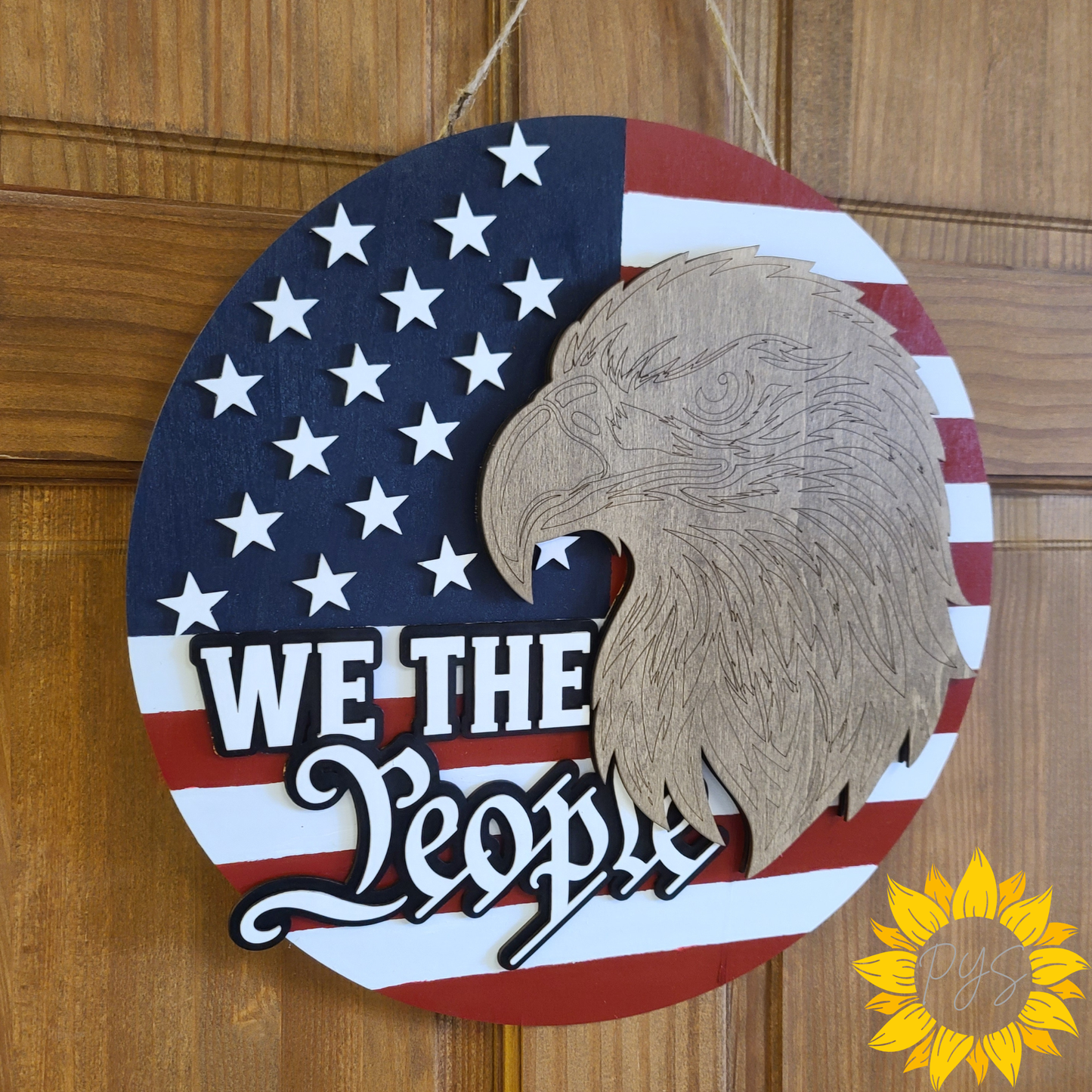 We the People Patriotic Wooden Door Hanger | American Flag & Bald Eagle Front Door Sign | Americana Decor