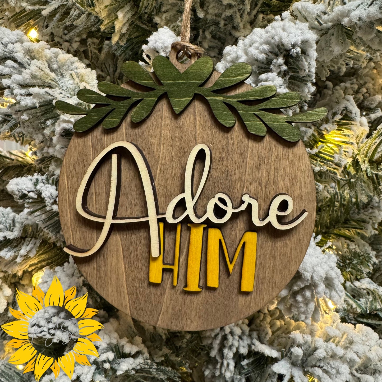 Adore Him Ornament | Layered Hand-Painted Wood Christmas Ornament | Christian Holiday Decor | Nativity Faith Gift