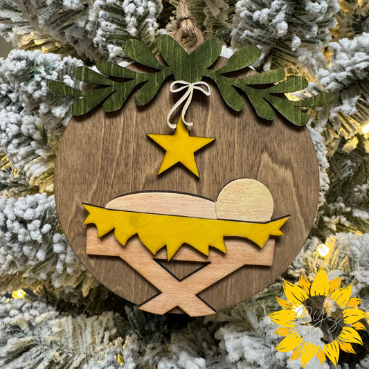 Nativity Manger Ornament | Layered Hand-Painted Wood Christmas Ornament | Baby Jesus Faith Ornament | Christian Holiday Decor
