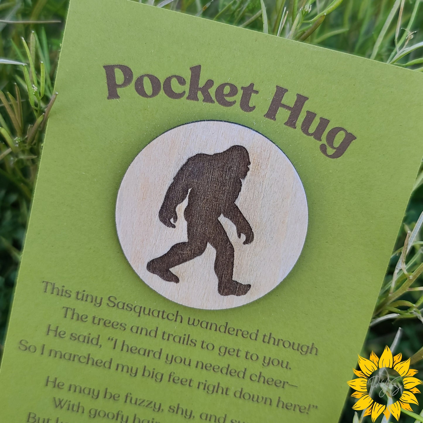 Sasquatch Pocket Hug 💚 Mini Wooden Token Gift | Encouragement Keepsake