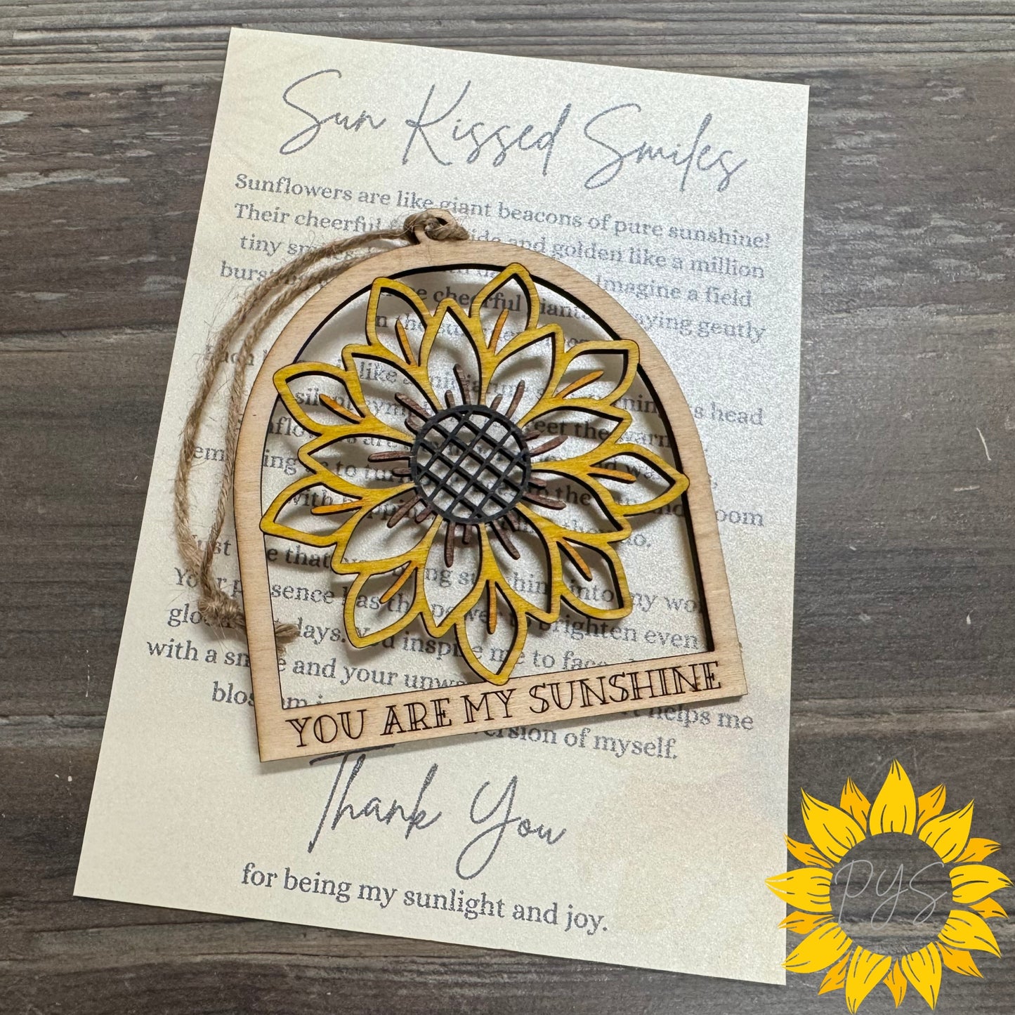 You Are My Sunshine Sunflower Tag — Hand-Painted Layered Wood Keepsake + 5x7 Card