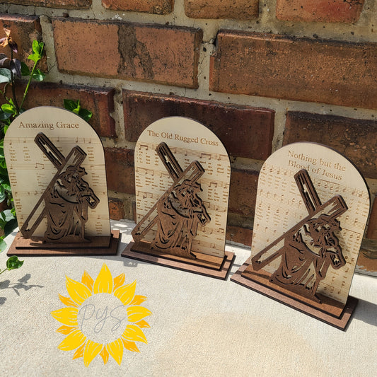 Hymn Wood Shelf Sitter ✝️ Christian Decor | Nothing But the Blood, Amazing Grace, Old Rugged Cross