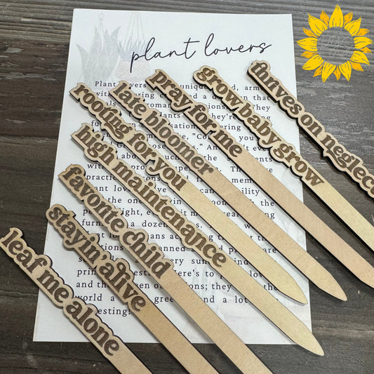 Say It With Leaves — Wood Plant Stakes for Plant Lovers (Set of 9)