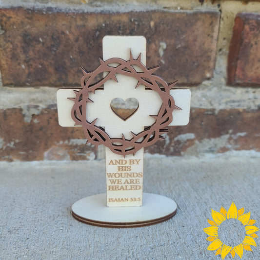 Faith & Healing Cross Shelf Sitter ✝️ Crown of Thorns Christian Decor