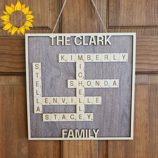 Our Family, Piece by Piece – Personalized Crossword Style Scrabble Name Sign