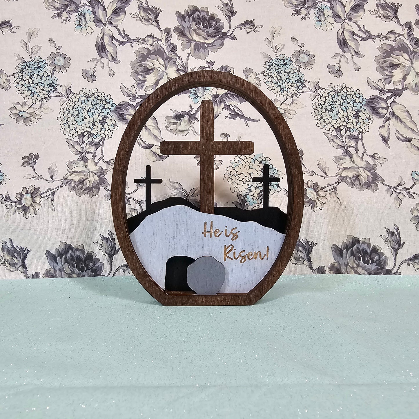 He Is Risen Easter Shelf Sitter ✝️ Wooden Resurrection Decor