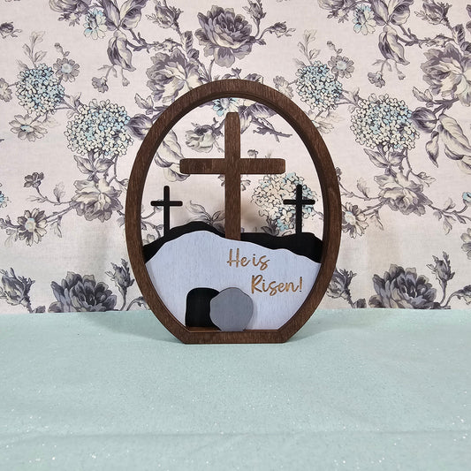 He Is Risen Easter Shelf Sitter ✝️ Wooden Resurrection Decor
