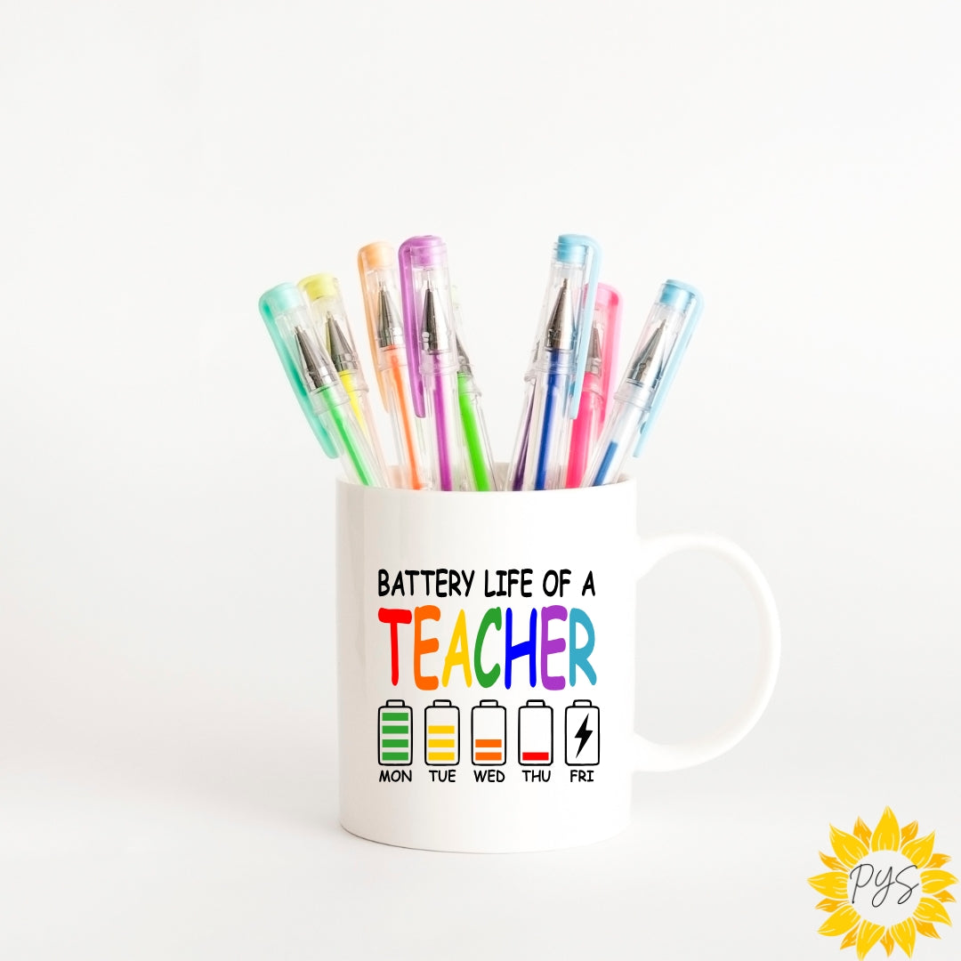 “Battery Life of a Teacher” Mug – 15oz of Caffeinated Truth