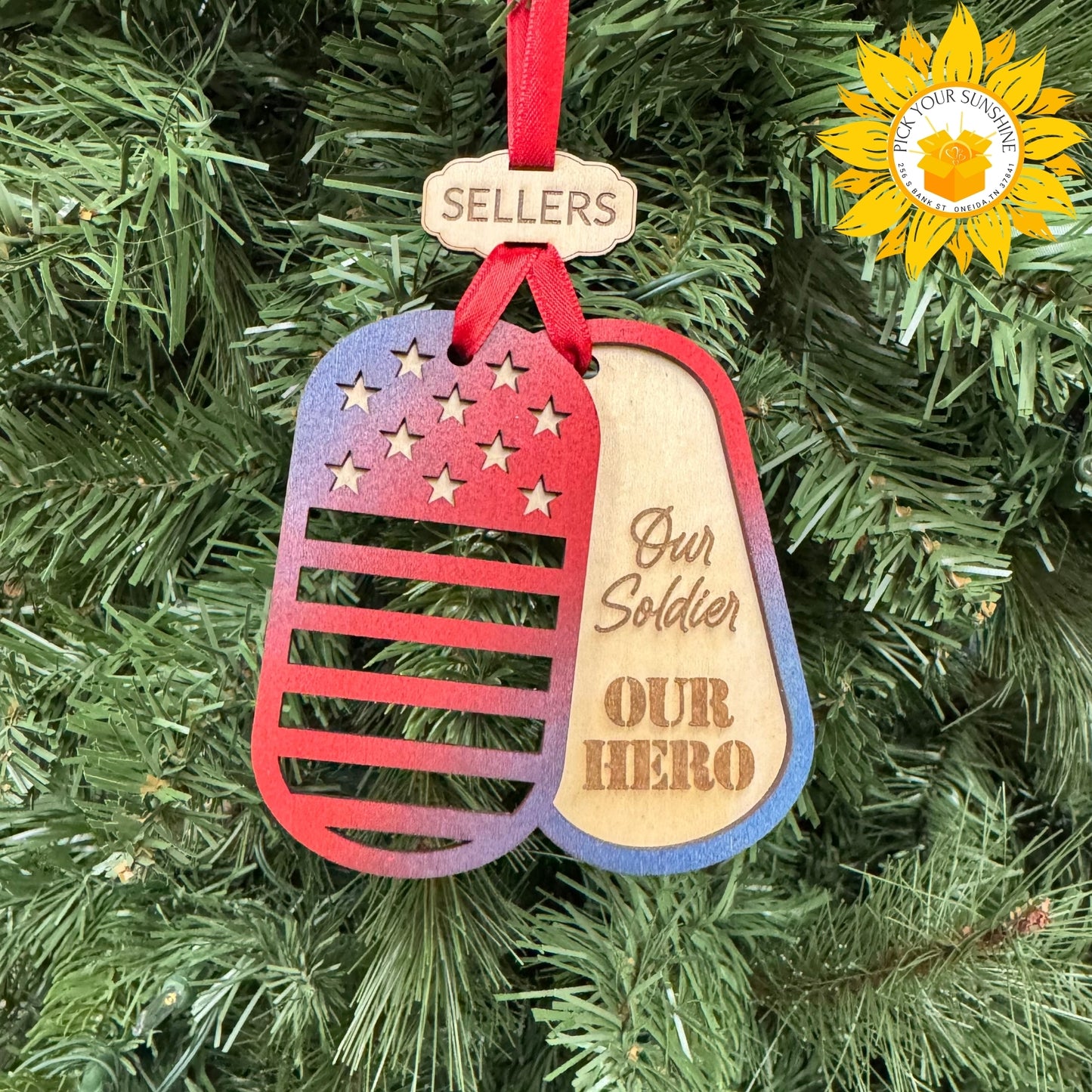 Patriotic Military Dog Tag Ornament – Hand-Painted Layered Wood (Personalized Option)