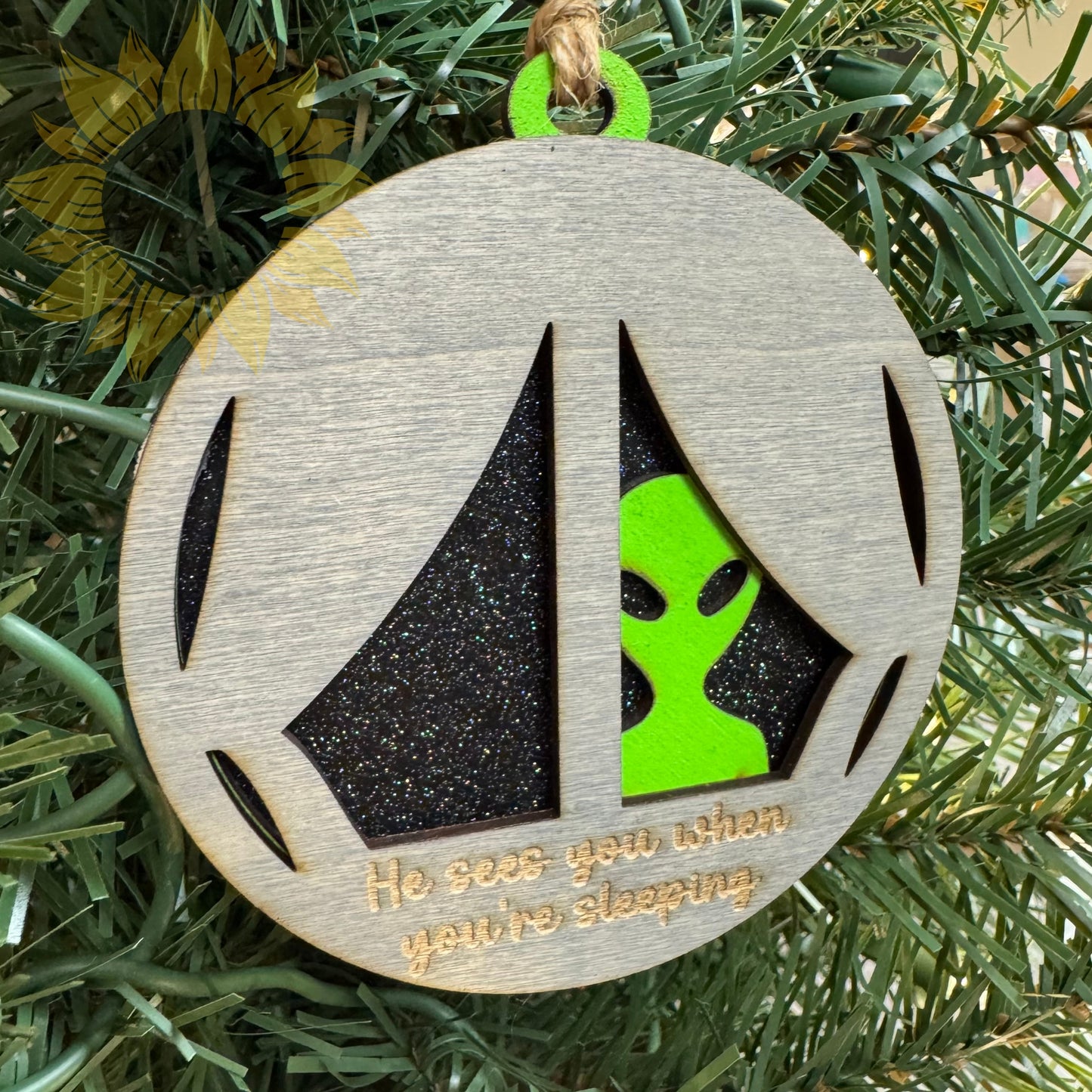 Peeking Alien Layered Wood Ornament