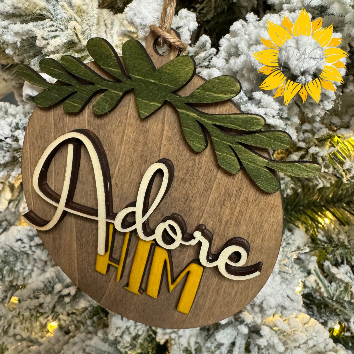 Adore Him Ornament | Layered Hand-Painted Wood Christmas Ornament | Christian Holiday Decor | Nativity Faith Gift