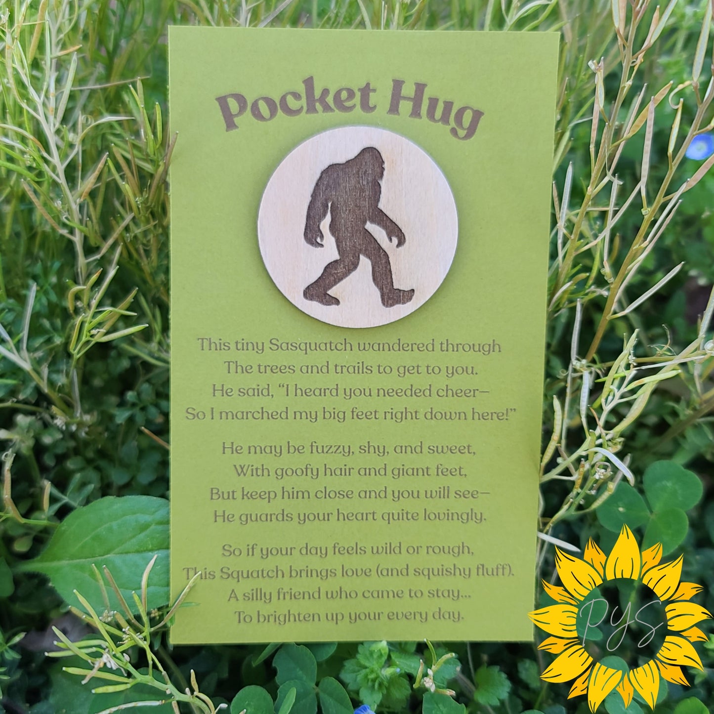 Sasquatch Pocket Hug 💚 Mini Wooden Token Gift | Encouragement Keepsake