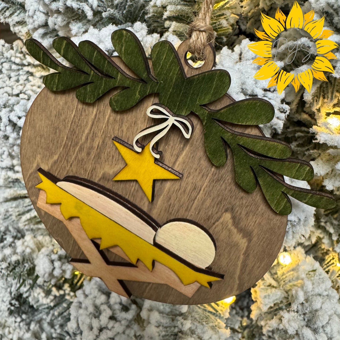 Nativity Manger Ornament | Layered Hand-Painted Wood Christmas Ornament | Baby Jesus Faith Ornament | Christian Holiday Decor