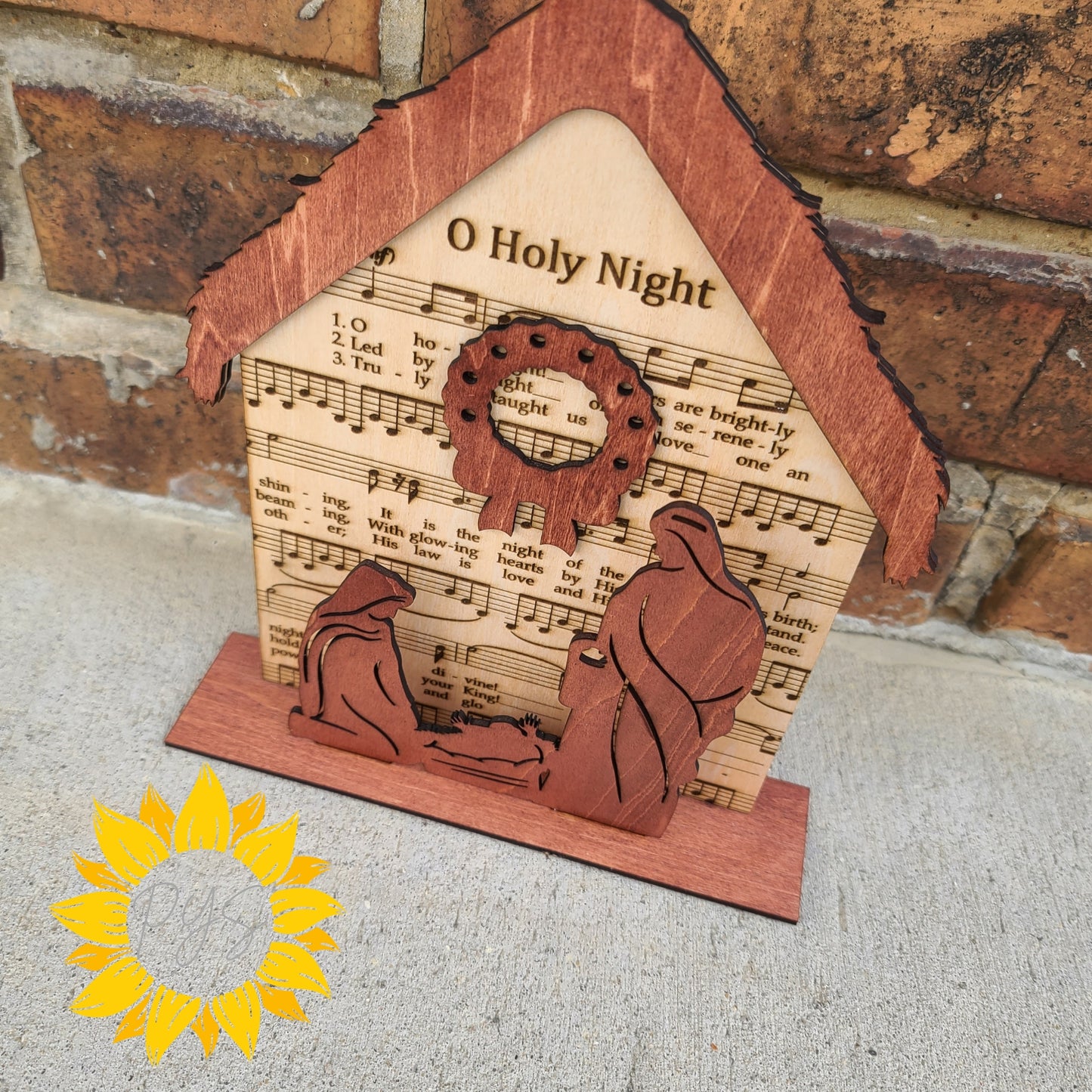 “O Holy Night” Wooden Nativity Shelf Sitter – Christian Christmas Décor