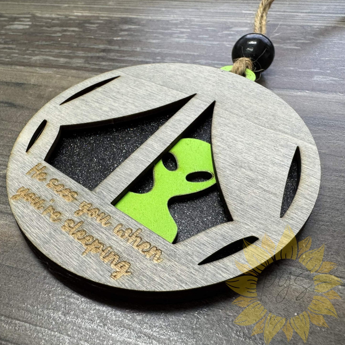 Peeking Alien Layered Wood Ornament