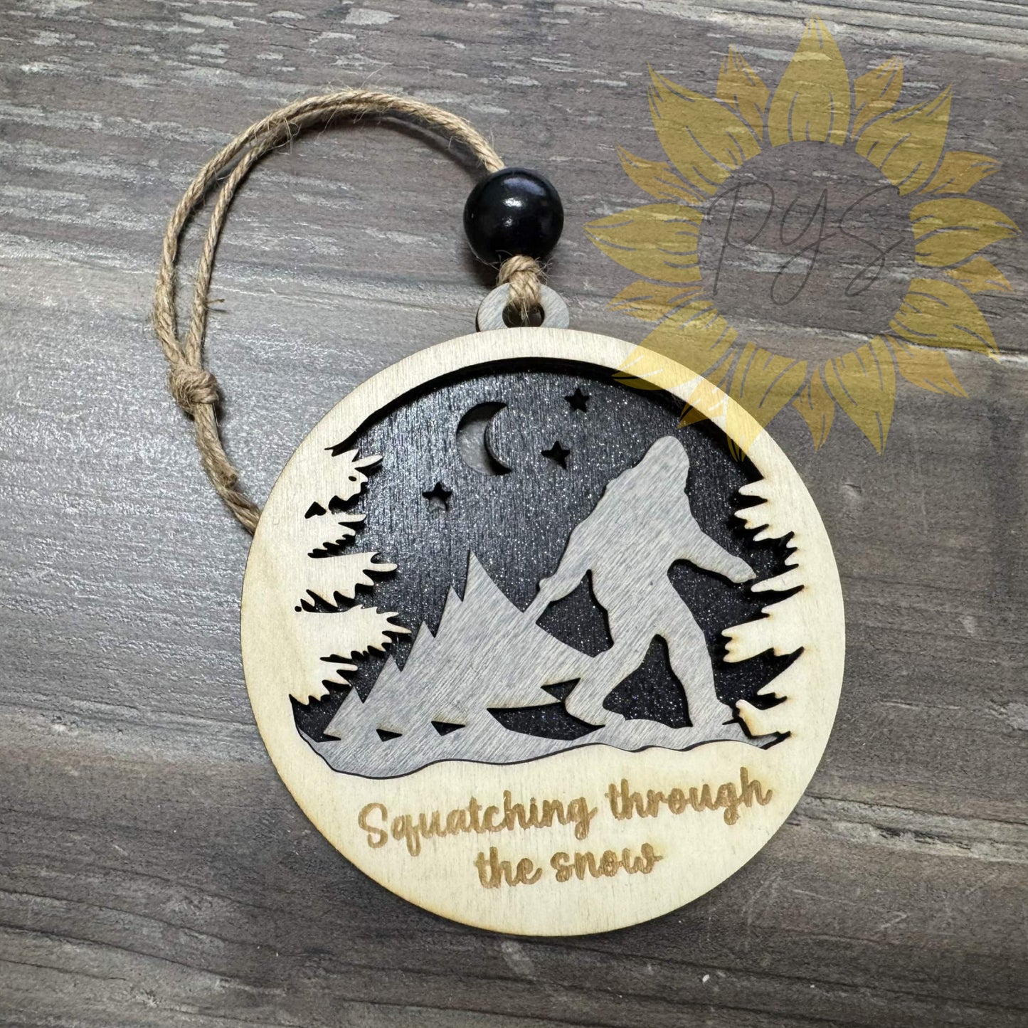 "Squatching Through the Snow" Layered Wood Ornament