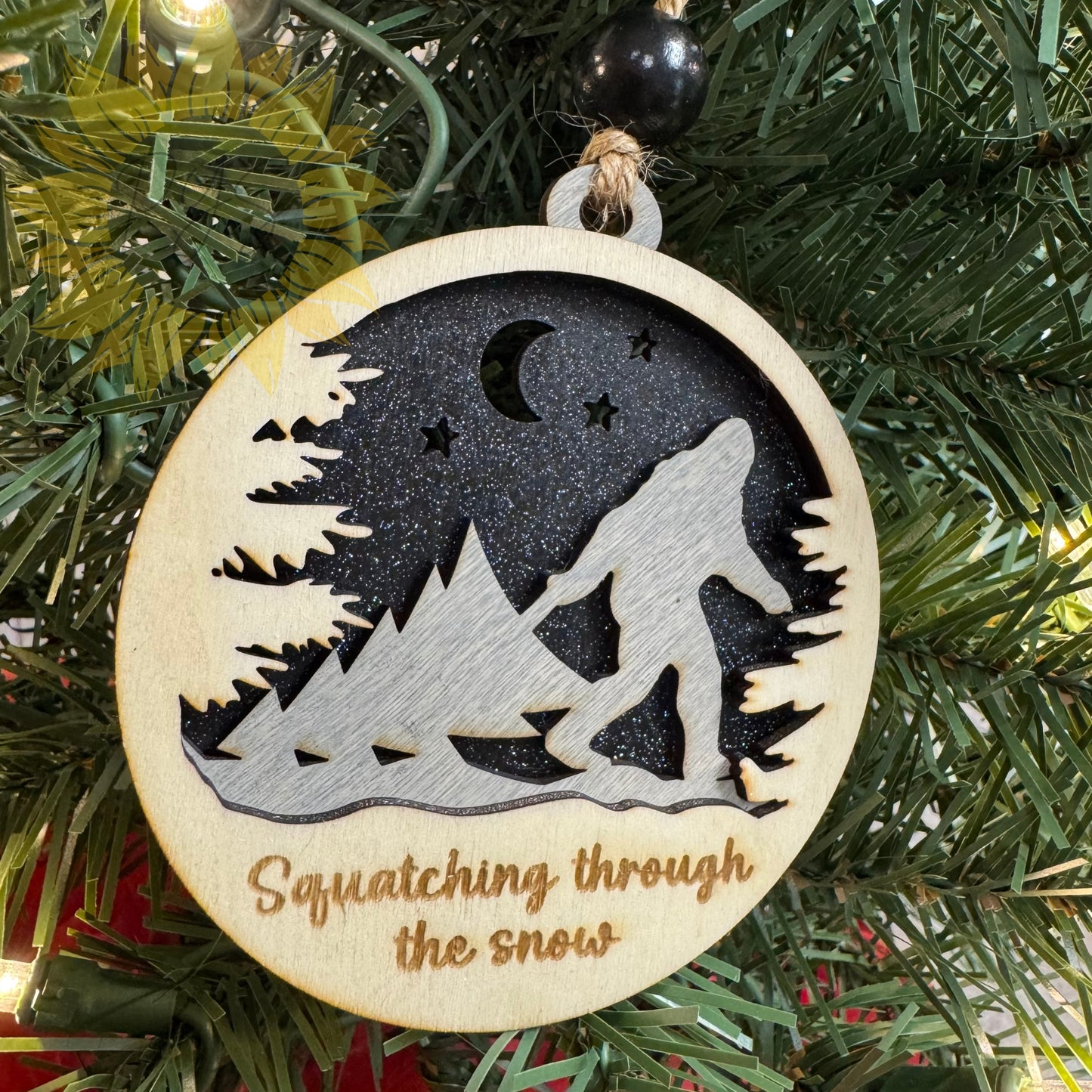"Squatching Through the Snow" Layered Wood Ornament