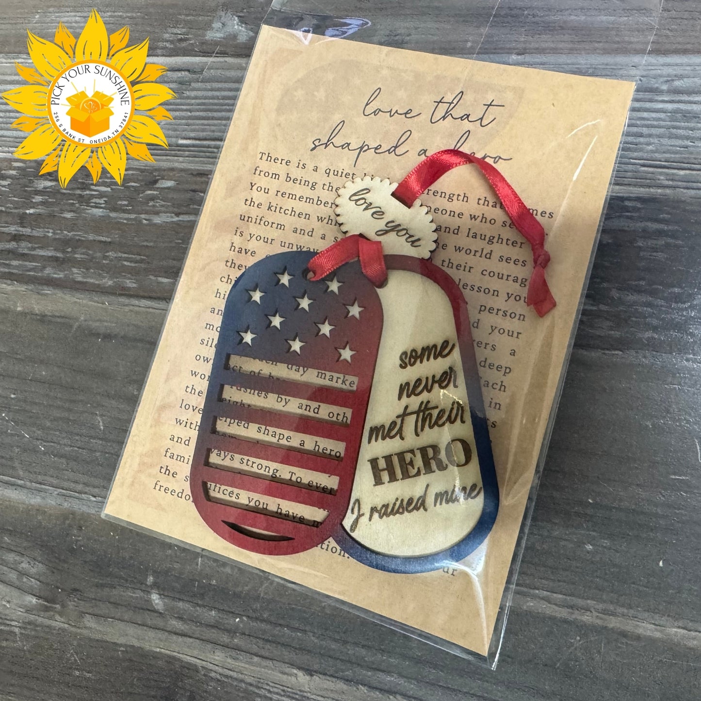 Patriotic Military Dog Tag Ornament – Hand-Painted Layered Wood (Personalized Option)