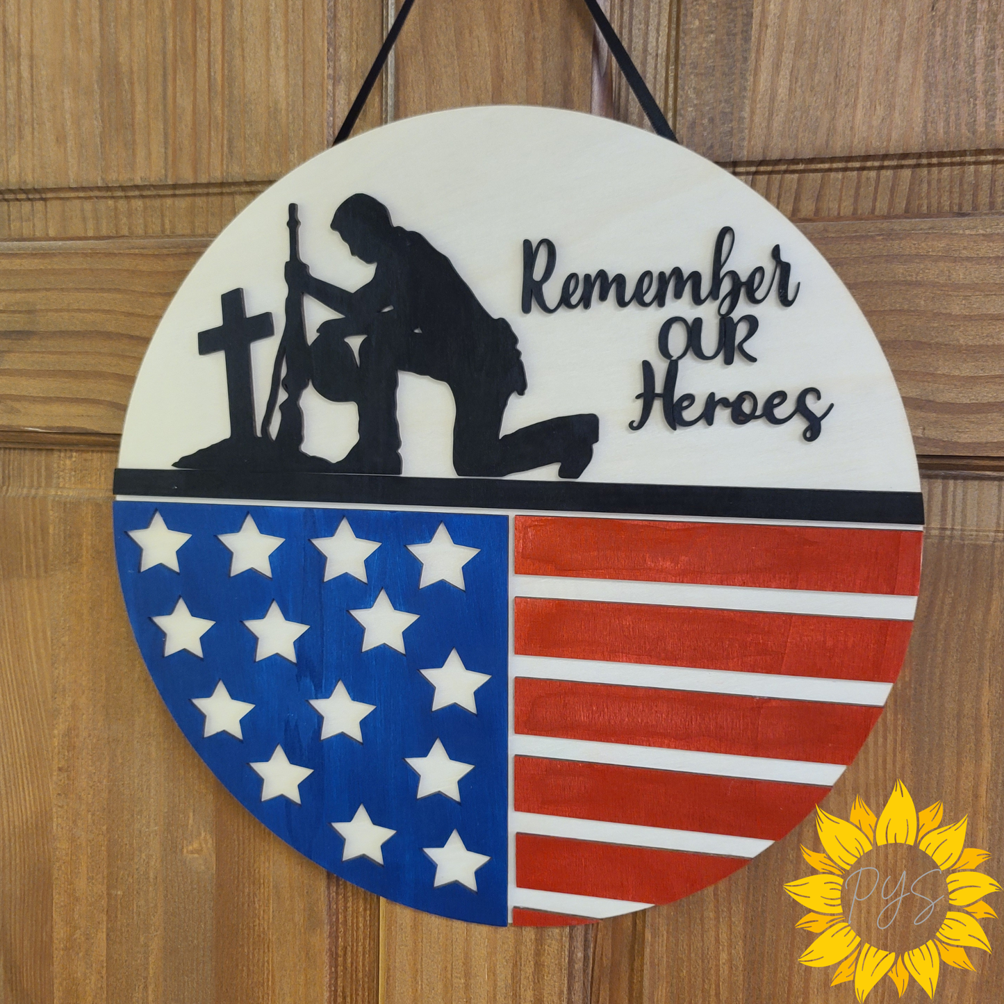 Remember Our Heroes Wooden Door Hanger | Patriotic Memorial Day Front Door Sign | Military Tribute Decor