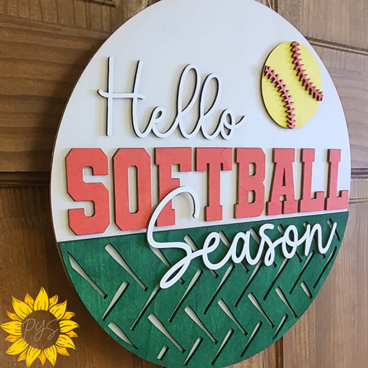 Hello Softball Season Door Hanger 🥎 Softball Door Sign | Game Day Decor