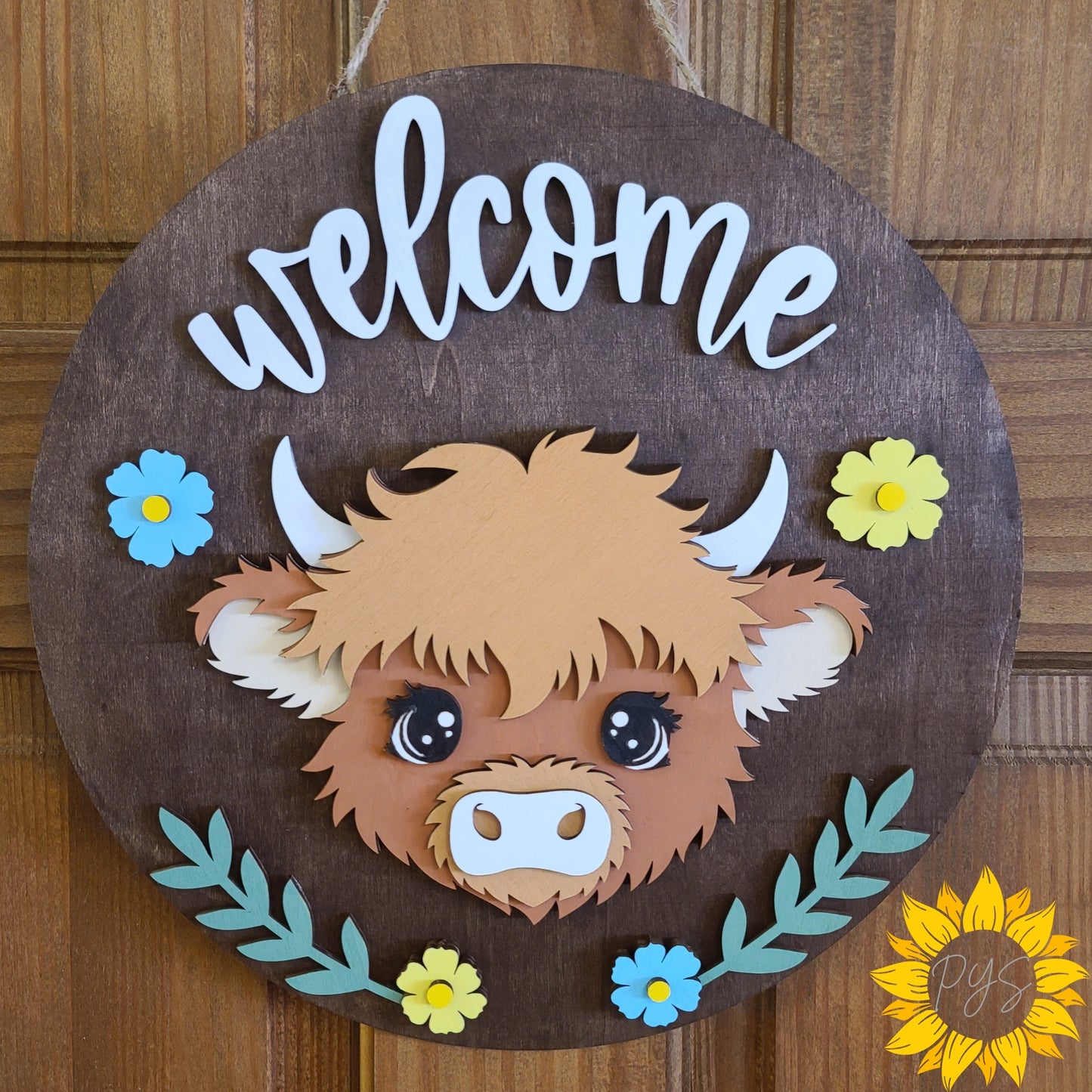 Welcome Highland Cow Door Hanger 🌼 Farmhouse Cow Door Sign