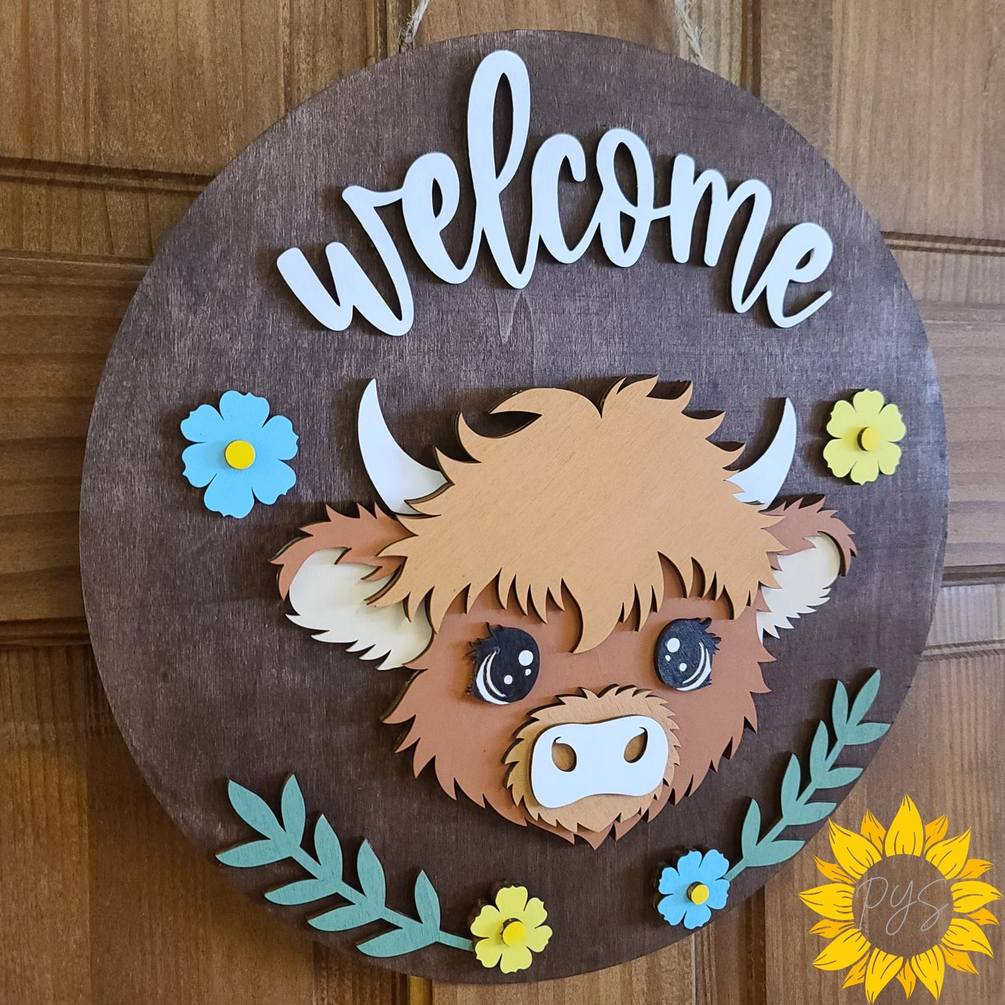 Welcome Highland Cow Door Hanger 🌼 Farmhouse Cow Door Sign