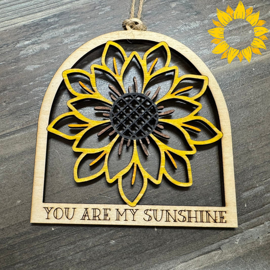 You Are My Sunshine Sunflower Tag — Hand-Painted Layered Wood Keepsake + 5x7 Card