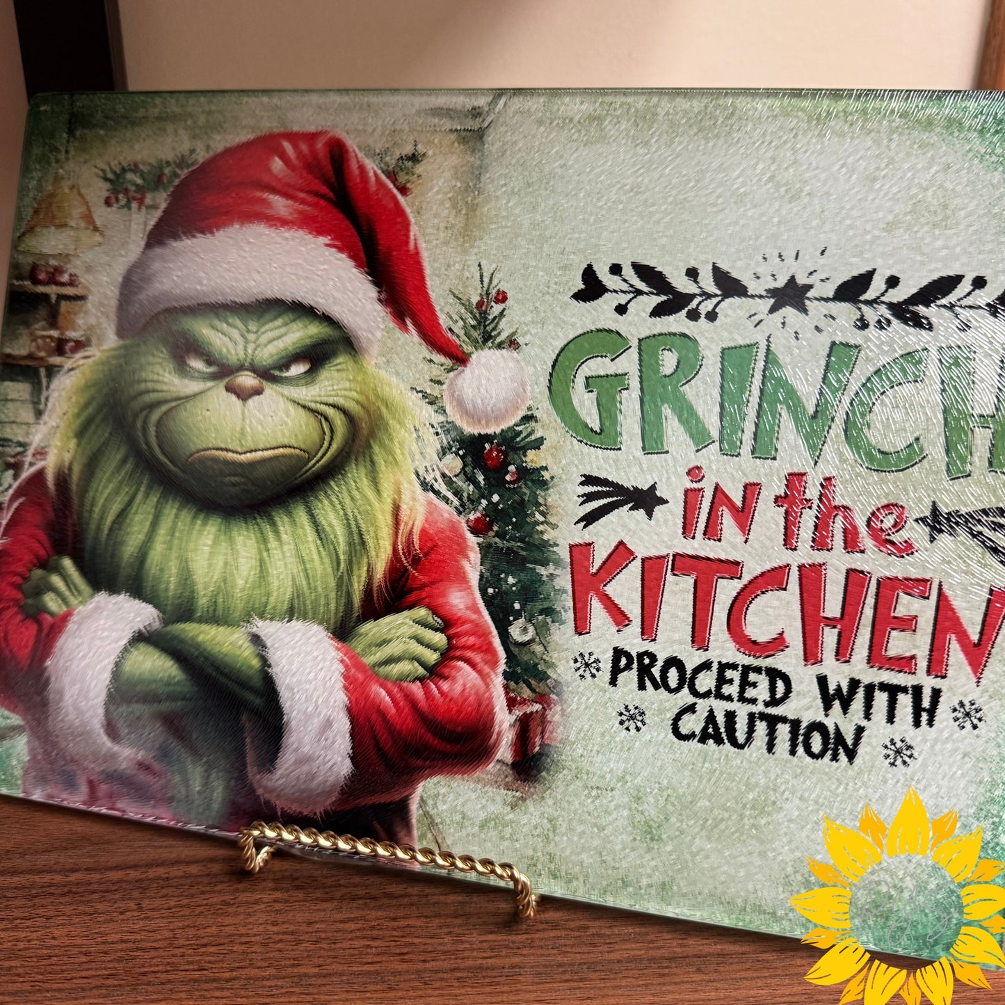 “Grinch in the Kitchen” Christmas Tempered Glass Cutting Board – Proceed with Caution!