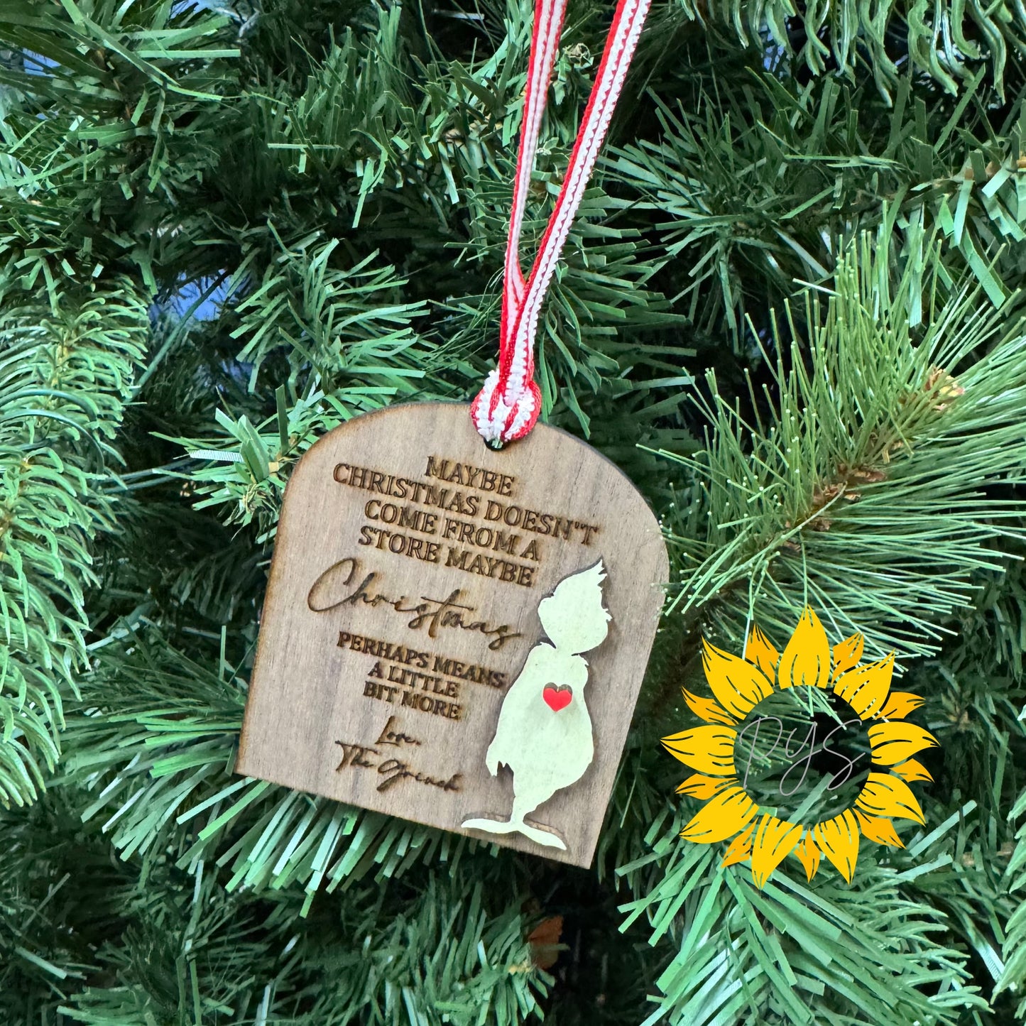 “A Little Bit More” Engraved Grinch Quote Wood Ornament – Christmas Keepsake