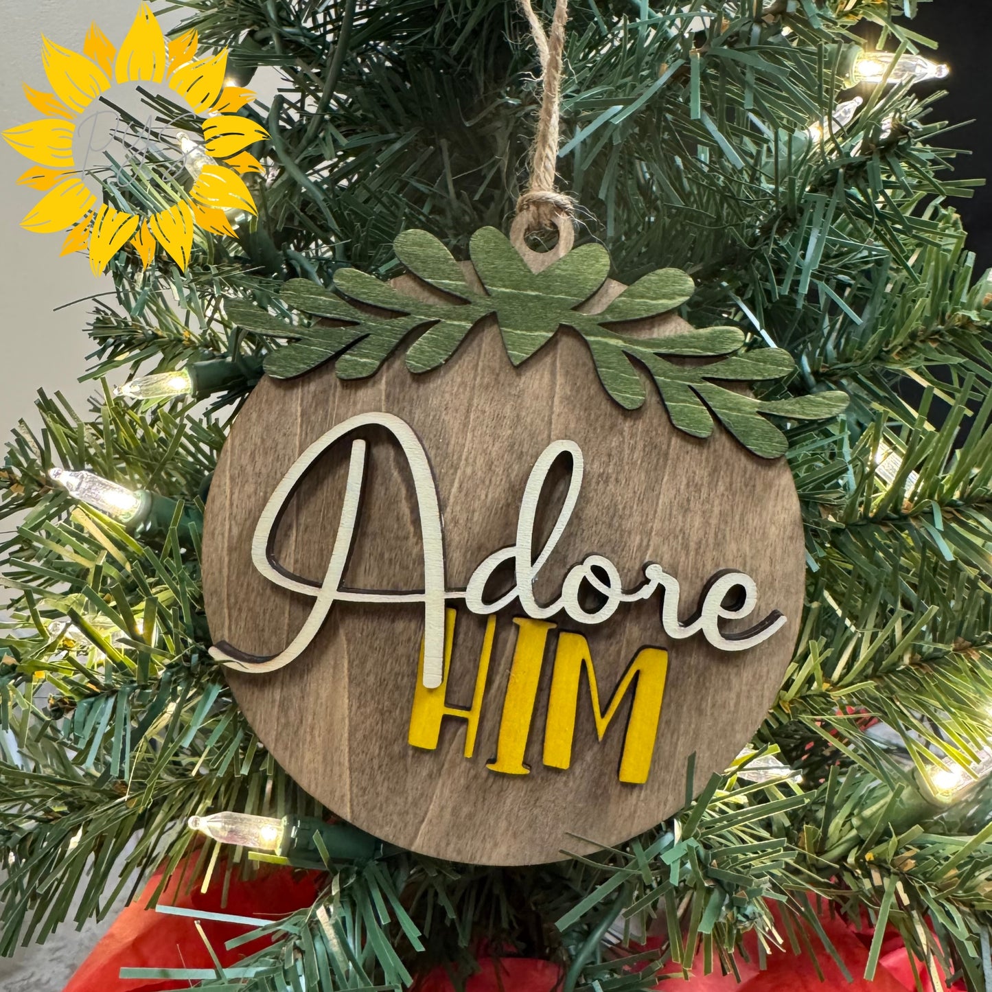 Adore Him Ornament | Layered Hand-Painted Wood Christmas Ornament | Christian Holiday Decor | Nativity Faith Gift
