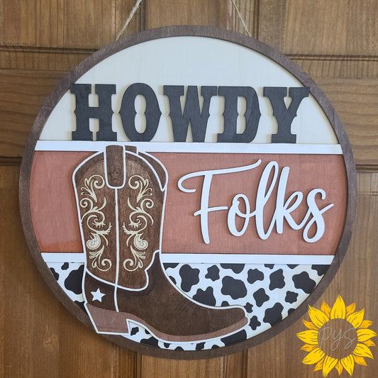 Howdy Folks Door Sign 🤠 Western Cowgirl Decor | Farmhouse Front Door Hanger