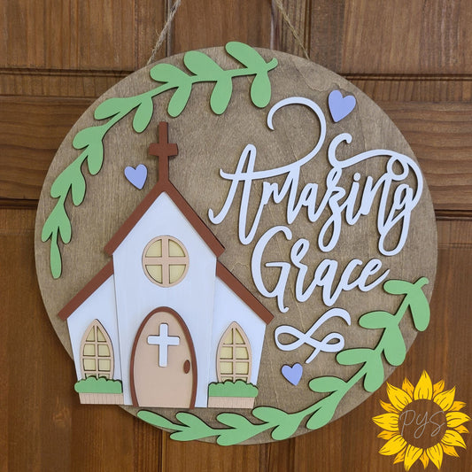 Amazing Grace Door Hanger ✝️ Layered Wood Church Sign | Christian Home Decor