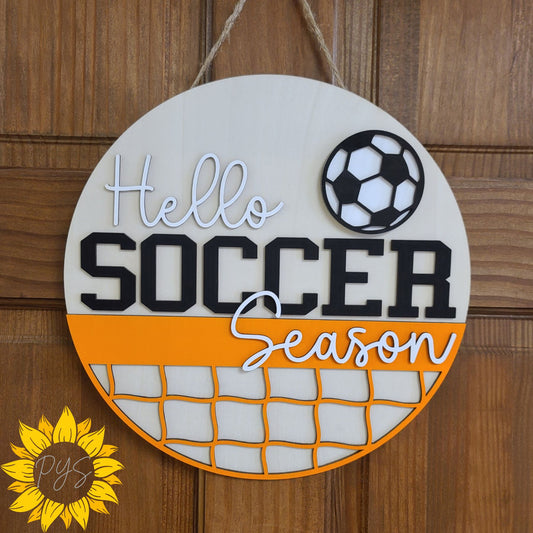 Hello Soccer Season Door Hanger ⚽ Custom School Colors | Sports Front Door Sign