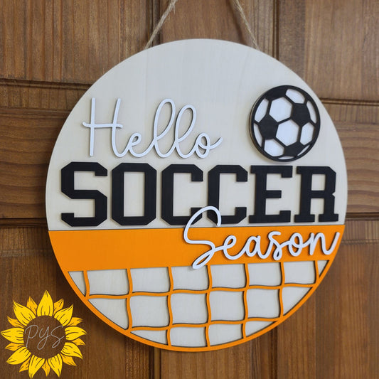 Hello Soccer Season Door Hanger ⚽ Custom School Colors | Sports Front Door Sign