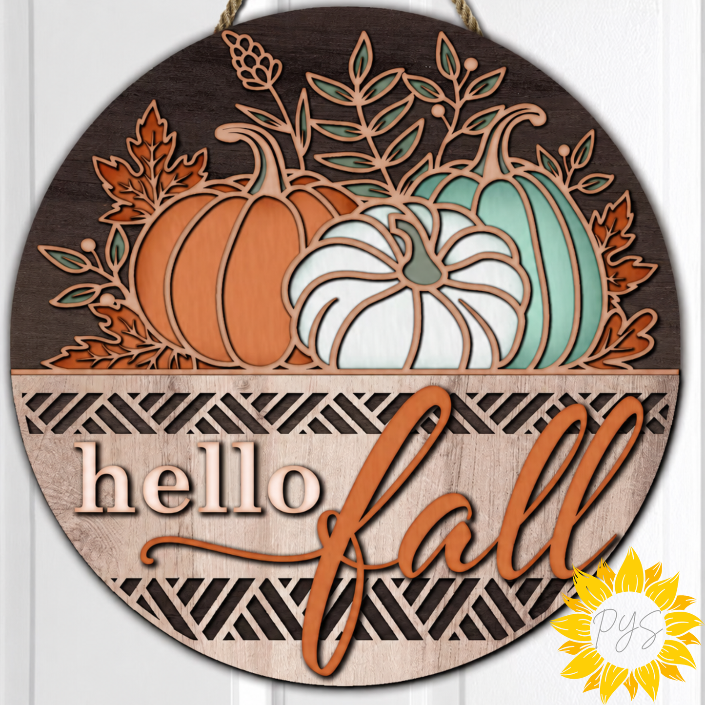 🍂 15" Hello Fall Pumpkin Wooden Door Hanger | Rustic Autumn Front Door Sign | Farmhouse Fall Decor