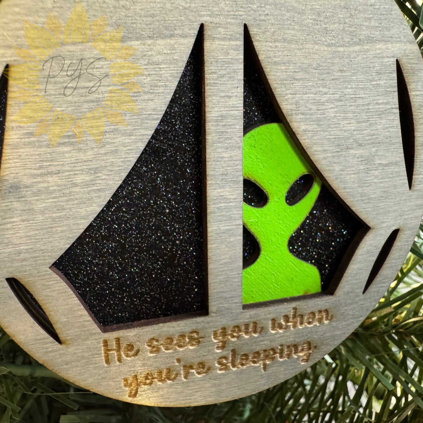 Peeking Alien Layered Wood Ornament