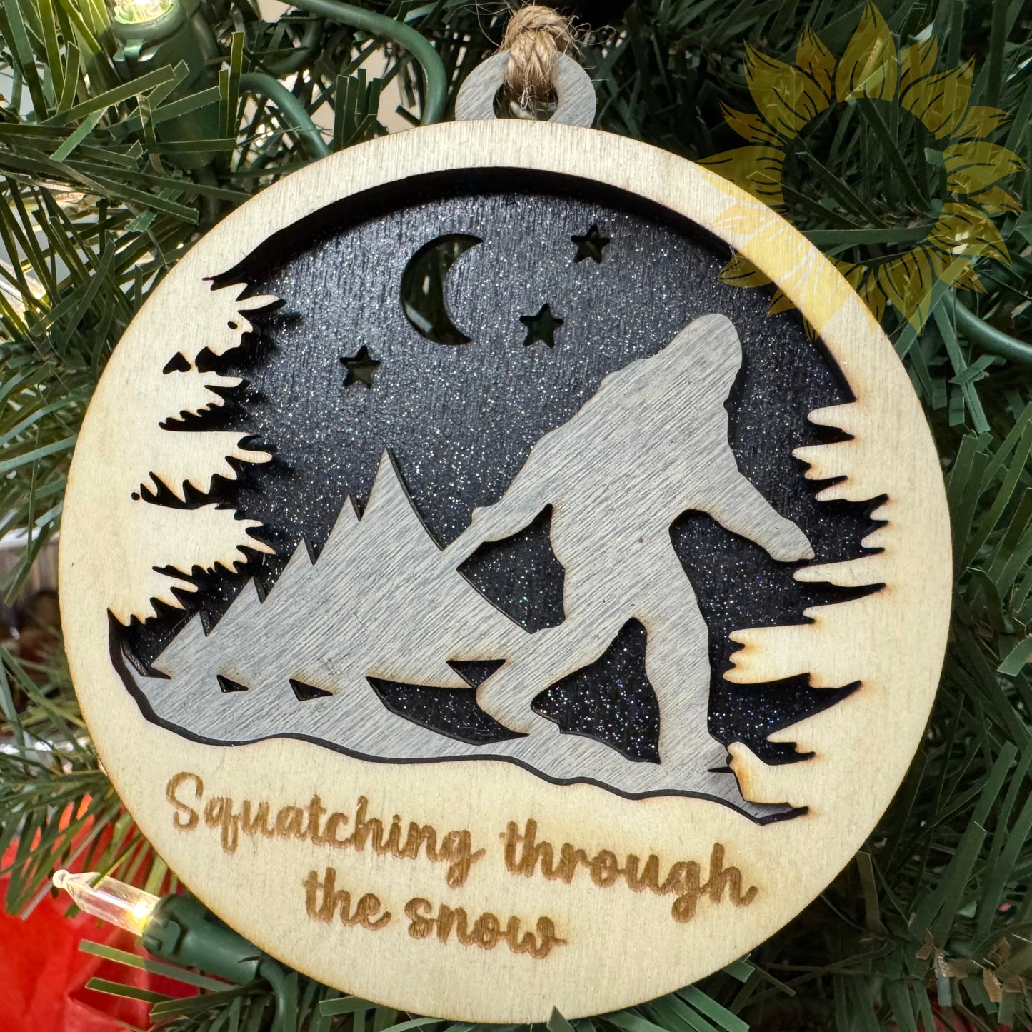 "Squatching Through the Snow" Layered Wood Ornament
