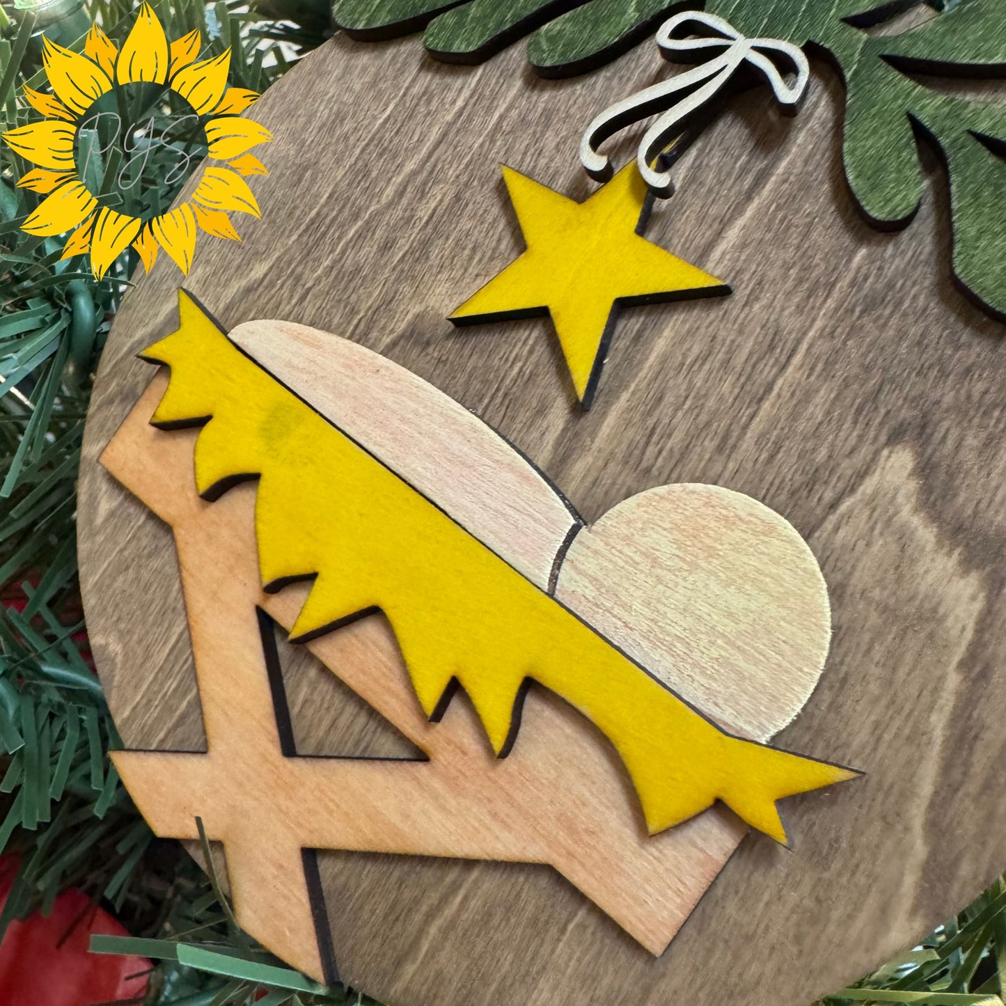 Nativity Manger Ornament | Layered Hand-Painted Wood Christmas Ornament | Baby Jesus Faith Ornament | Christian Holiday Decor