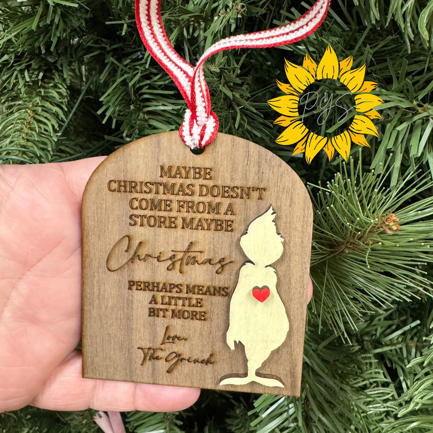 “A Little Bit More” Engraved Grinch Quote Wood Ornament – Christmas Keepsake