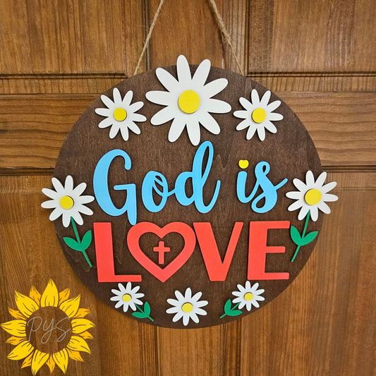 God Is Love Door Hanger ✝️ Floral Christian Wood Sign | Faith-Based Front Door Decor