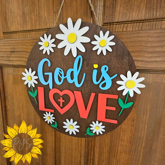 God Is Love Door Hanger ✝️ Floral Christian Wood Sign | Faith-Based Front Door Decor