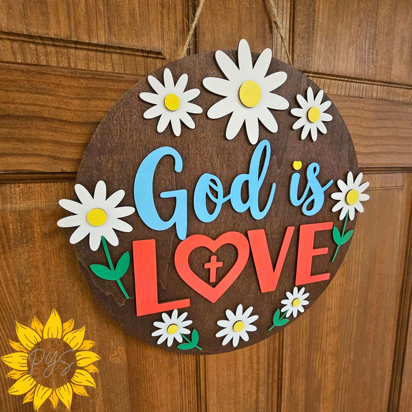God Is Love Door Hanger ✝️ Floral Christian Wood Sign | Faith-Based Front Door Decor