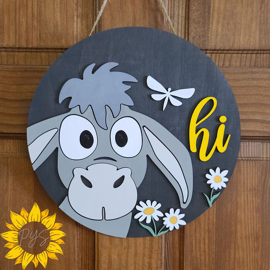 Hi Donkey Door Hanger 🐴 Farmhouse Animal Door Sign | Cute Rustic Front Door Decor