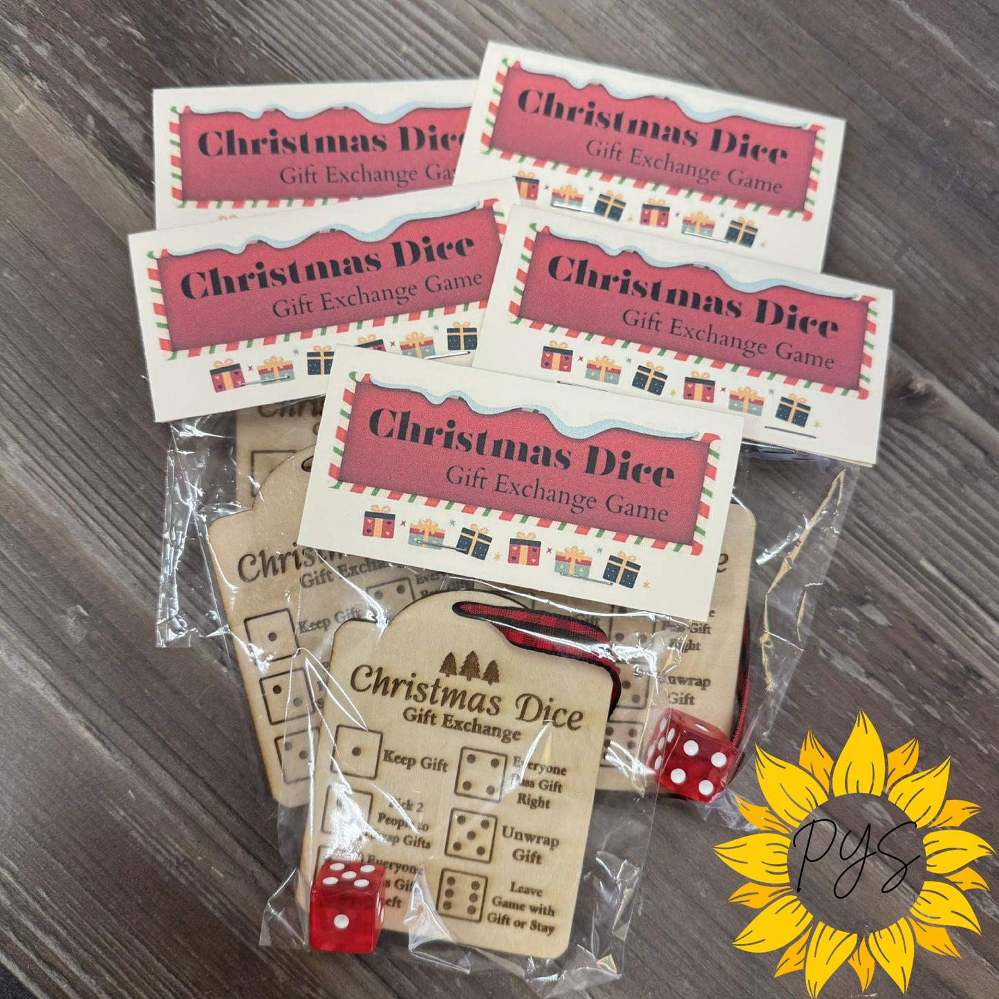 Christmas Gift Exchange with Red Dice | Holiday Party Ornament | Wood Ornament Game