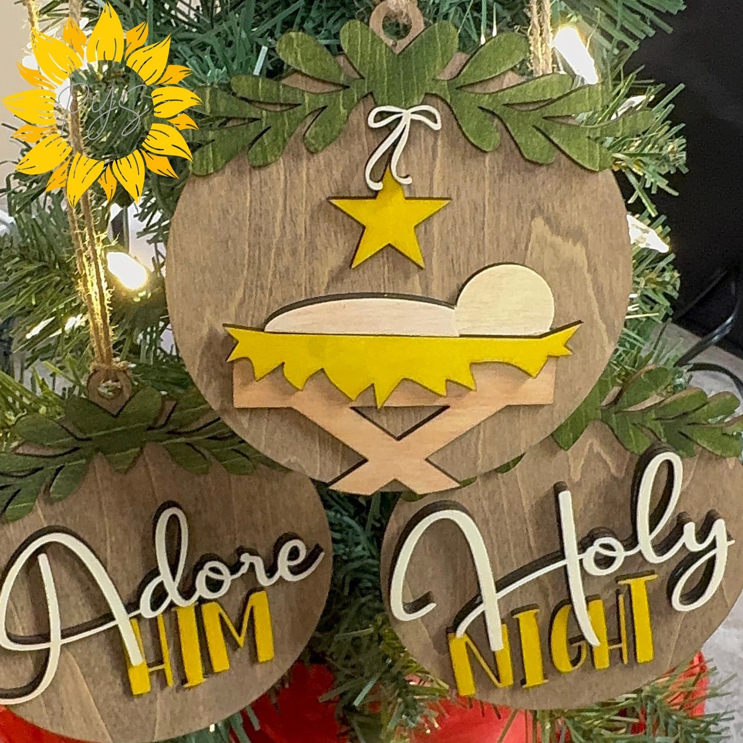 Holy Night Ornament | Layered Hand-Painted Wood Christmas Ornament | Christian Holiday Decor | Faith Nativity Gift