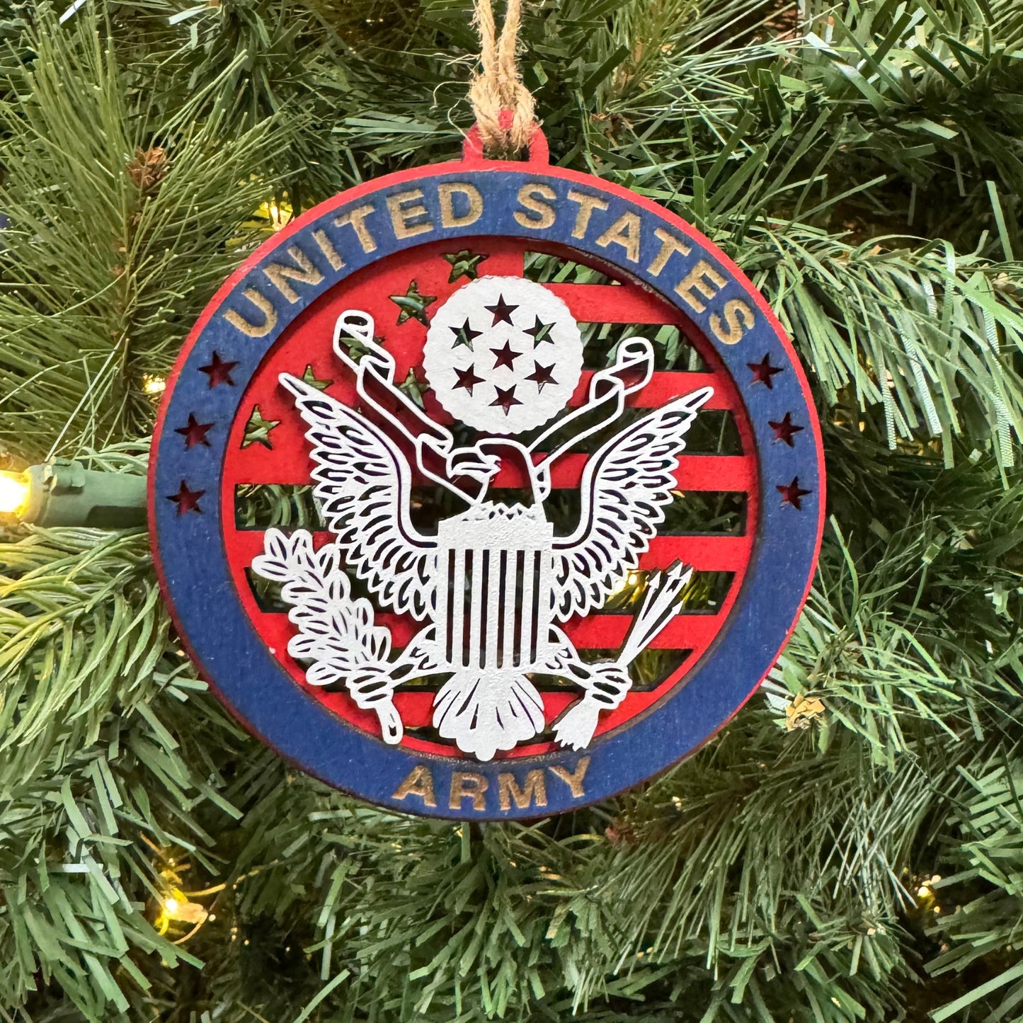 “Army Proud” Hand-Painted Ornament with Tribute Card | Layered Wood Keepsake