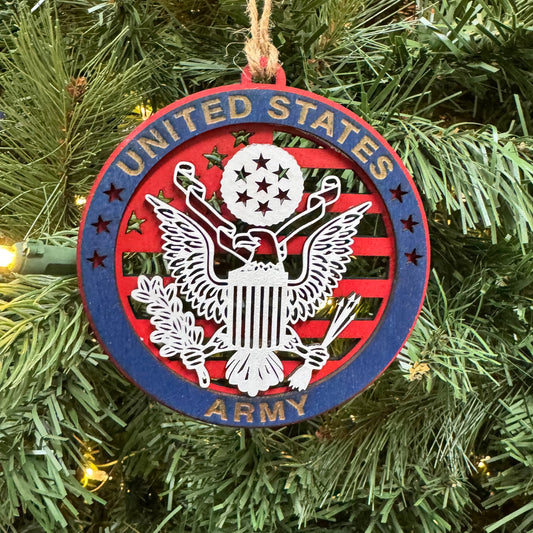 “Army Proud” Hand-Painted Ornament with Tribute Card | Layered Wood Keepsake