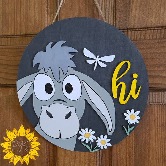 Hi Donkey Door Hanger 🐴 Farmhouse Animal Door Sign | Cute Rustic Front Door Decor