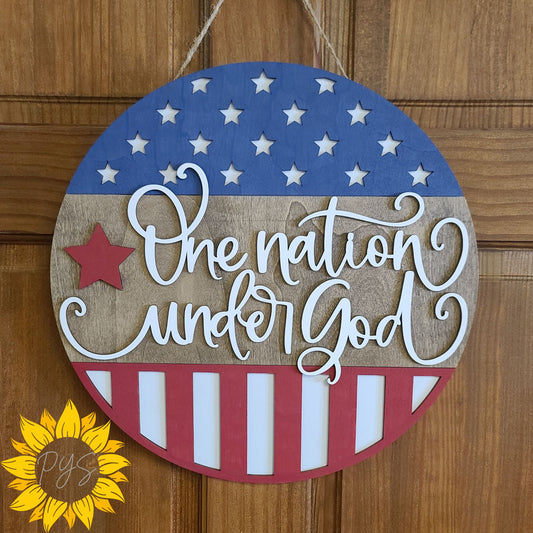 One Nation Under God Door Hanger Patriotic Wood Sign | Americana Front Door Decor
